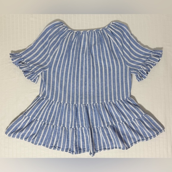 BEACH LUNCH LOUNGE Akia Linen-Blend Striped Top Ruffles Tiered Size S/P - Picture 2 of 9